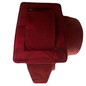 Oscar de la Renta Red Jacquard Large Wide Hand-Wrapped Slide Buckle Belt